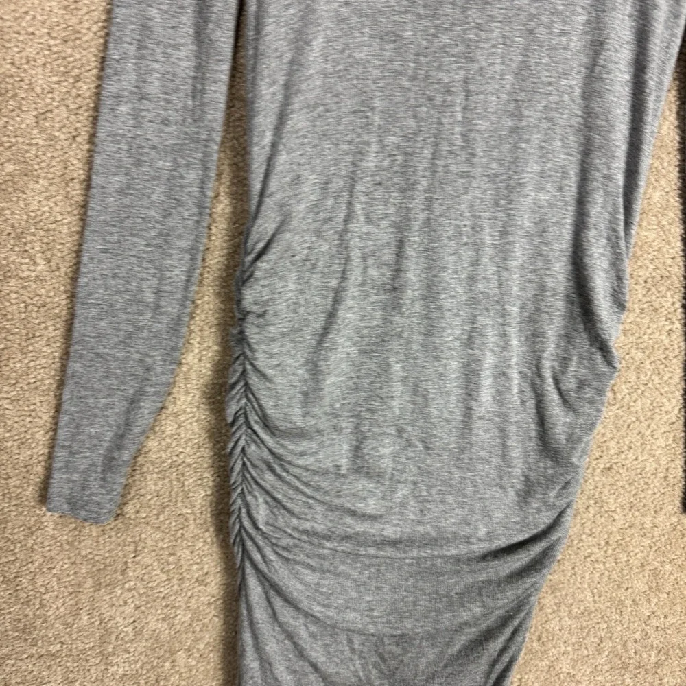 ATM Bodycon Dress Sz Small Gray Long Sleeve Side Ruched Stretch‎ Micromodal Knit